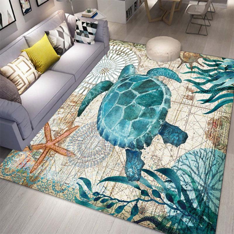 Turtle Pattern Area Rug Soft Polyester Fiber Mat Washable