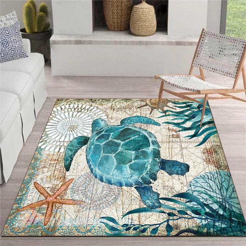 Turtle Pattern Area Rug Soft Polyester Fiber Mat Washable