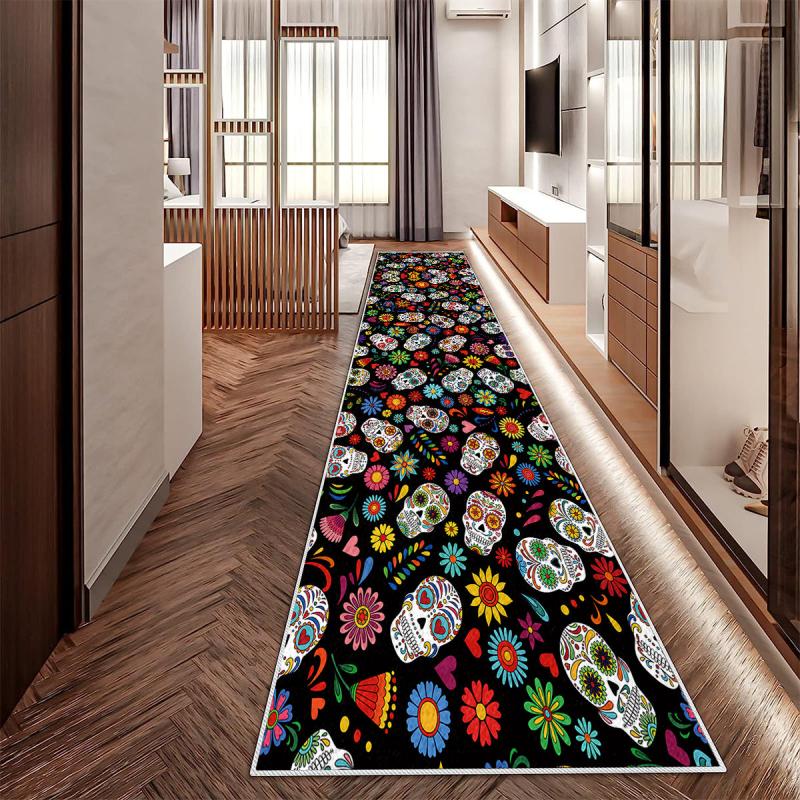 3D Halloween Skull Print Runner Carpet Non Slip Runner Rug 60x304 Colorful Area