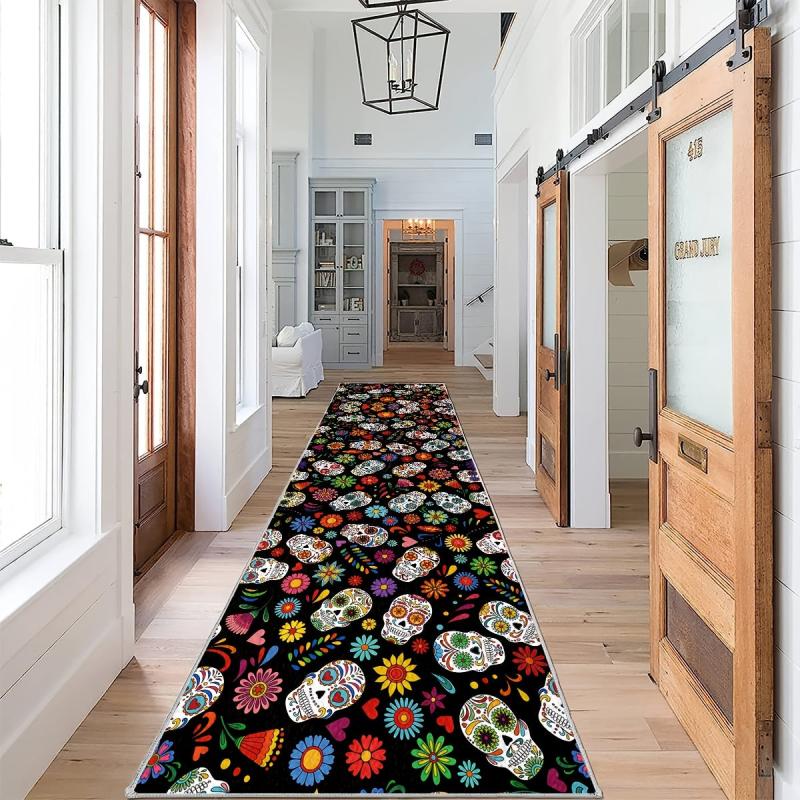 3D Halloween Skull Print Runner Carpet Non Slip Runner Rug 60x304 Colorful Area