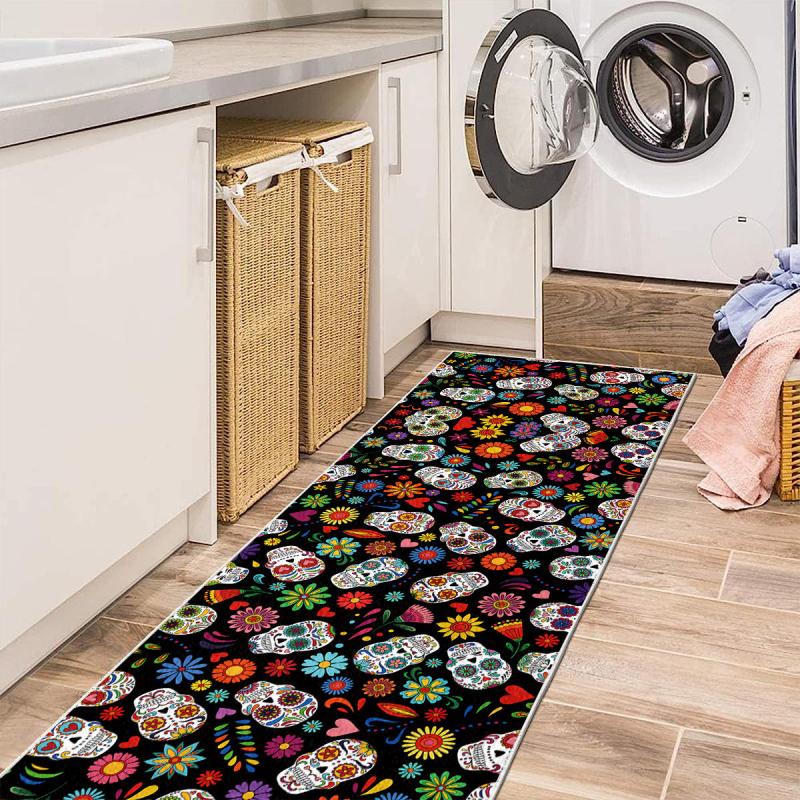 3D Halloween Skull Print Runner Carpet Non Slip Runner Rug 60x304 Colorful Area