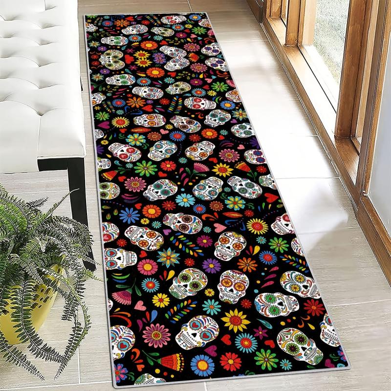3D Halloween Skull Print Runner Carpet Non Slip Runner Rug 60x304 Colorful Area