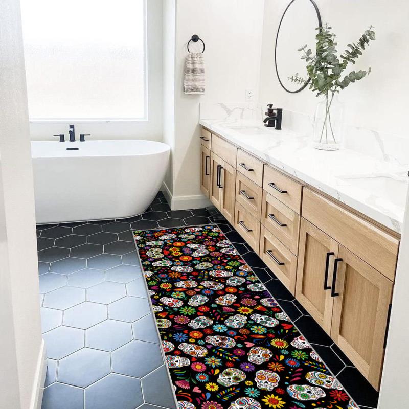 3D Halloween Skull Print Runner Carpet Non Slip Runner Rug 60x304 Colorful Area