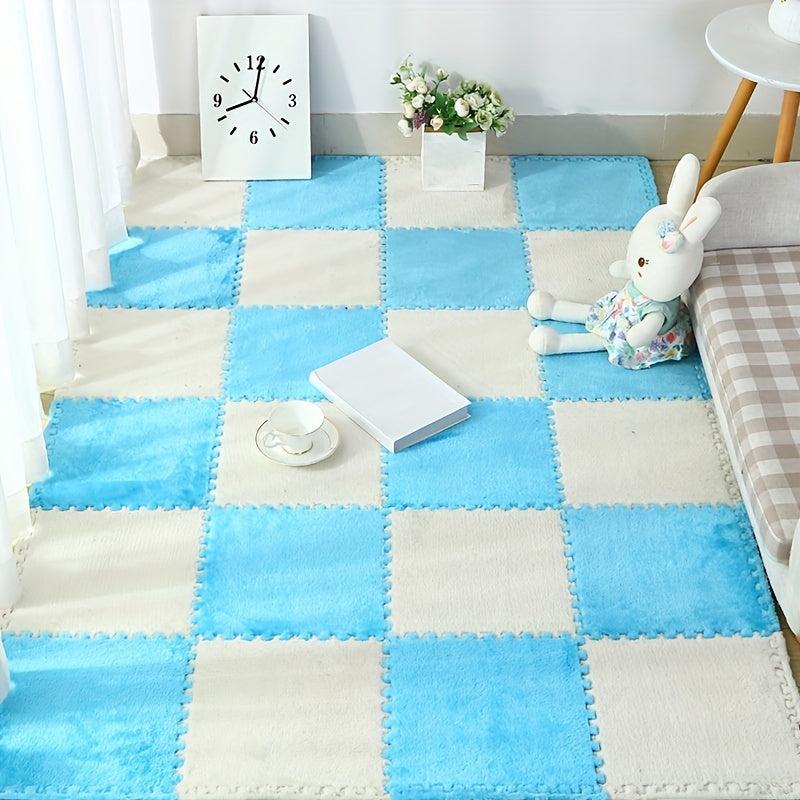 6pcs Plush Puzzle Foam Floor Mat Square Interlocking Carpet Fluffy Area Rug