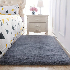 Grey Fuzzy Rug Polyester Plush Floor Mat For Living Room And Bedroom