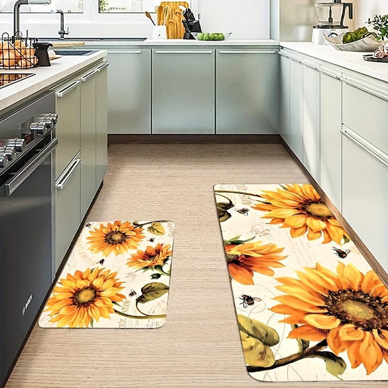 Sunflower Kitchen Rug Non-Slip Indoor Mat Soft Comfortable Waterproof