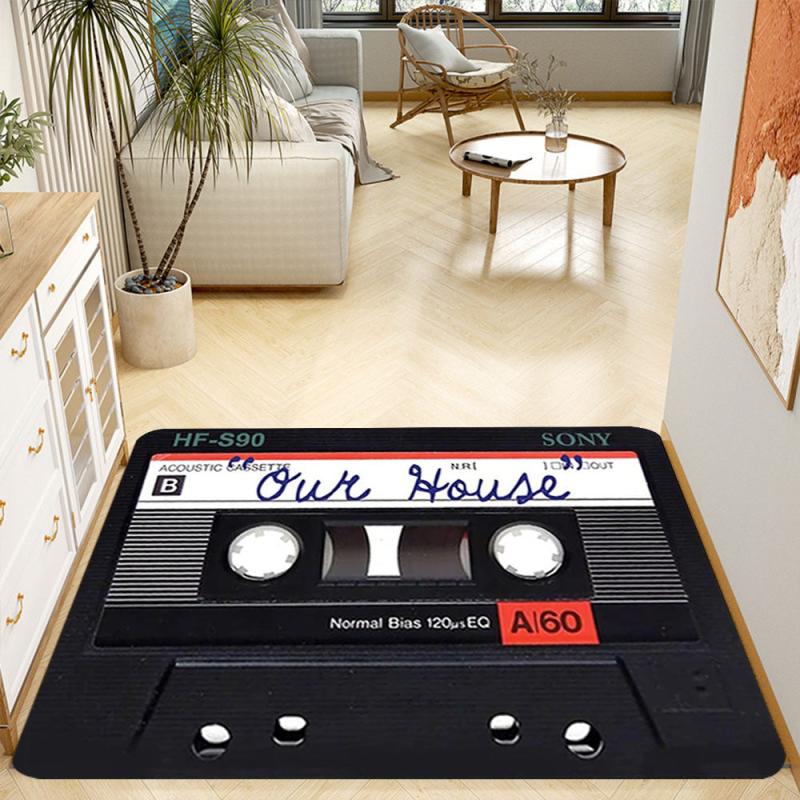 Retro Cassette Music Tape Welcome Doormat 0.39in Thick Funny Floor Carpet