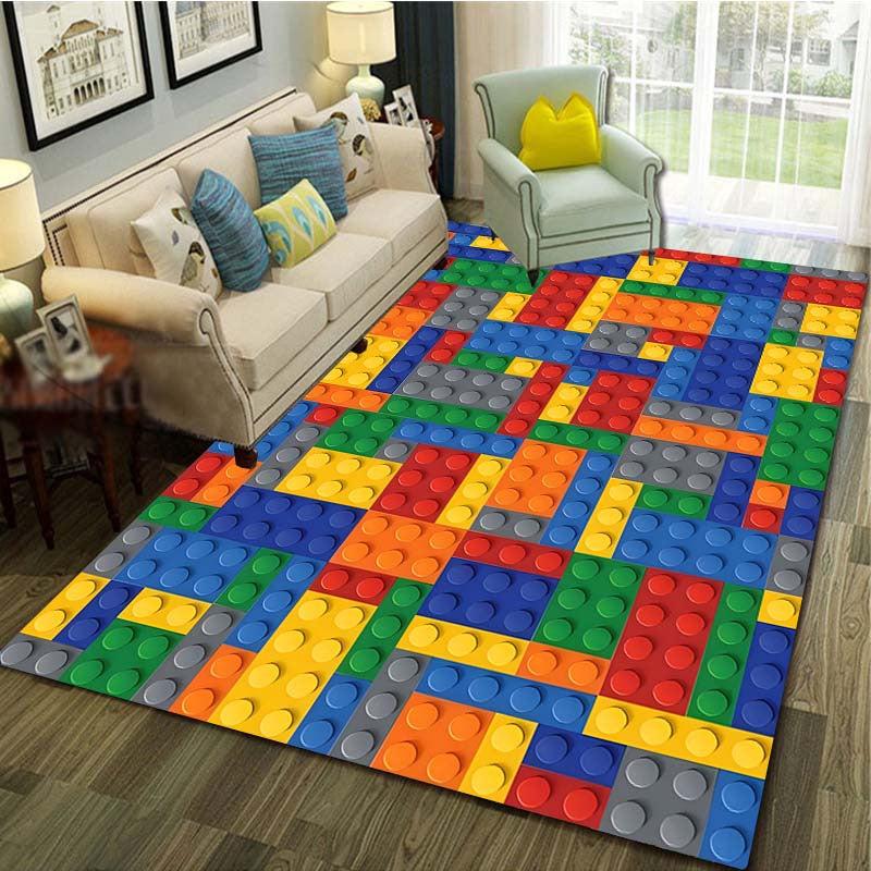 Block Pattern Carpet Door Floor Mat Kitchen Rug Non-slip Living Room Decor