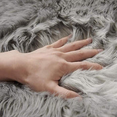 Plush Grey Faux Fur Bedroom Rug Soft and Cozy Household Rug