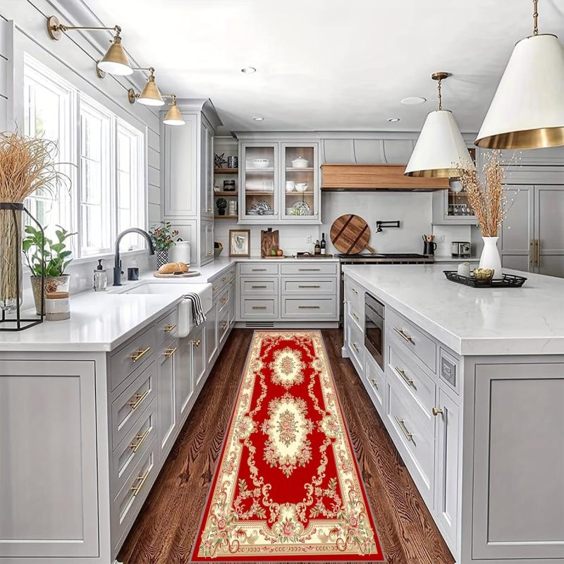 Ultra Thin Persian Kitchen Runner Rug Washable Non Slip Floral Laundry Room Rug