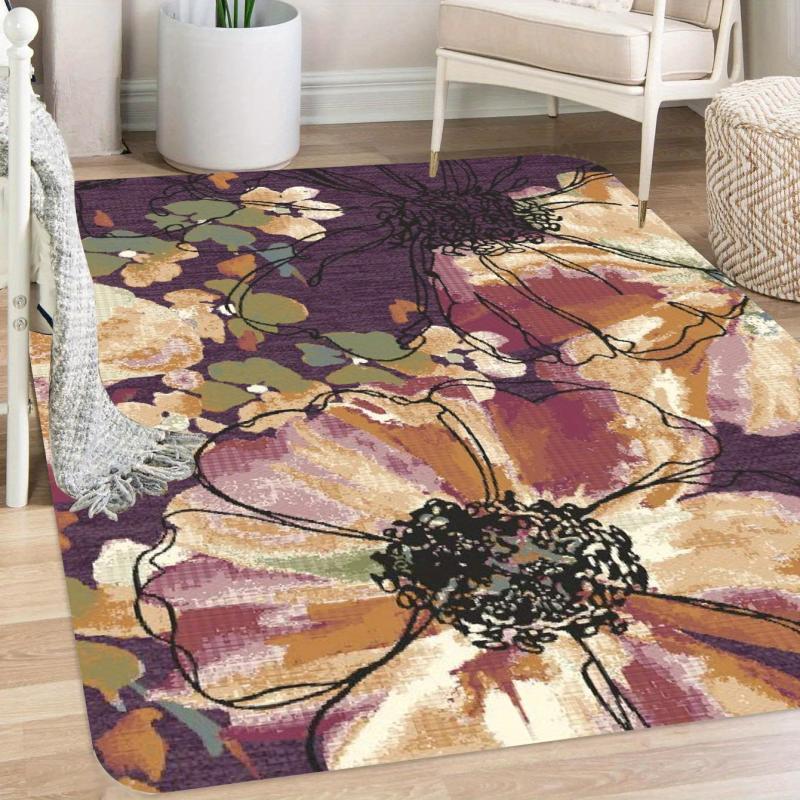 Flower Printed Floor Mat Living Room Sofa Bedroom Decoration Carpet