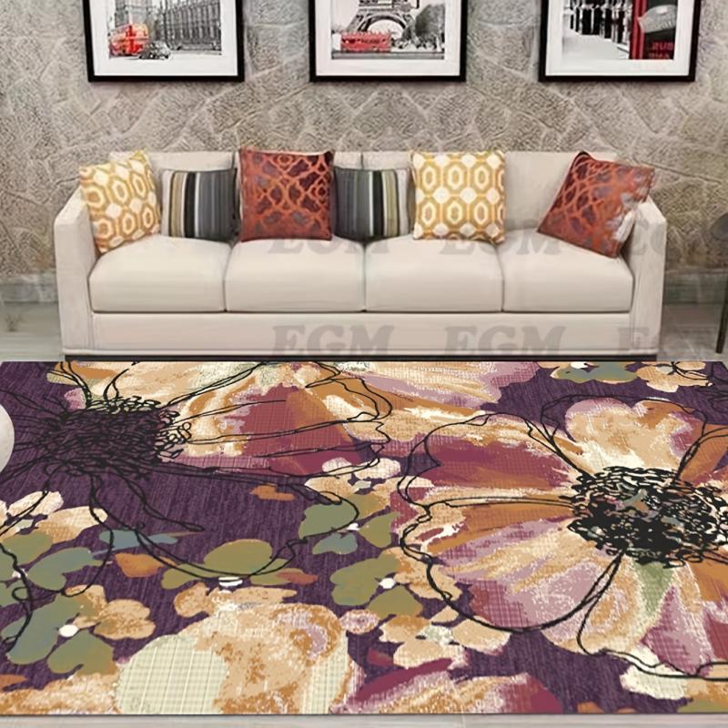 Flower Printed Floor Mat Living Room Sofa Bedroom Decoration Carpet