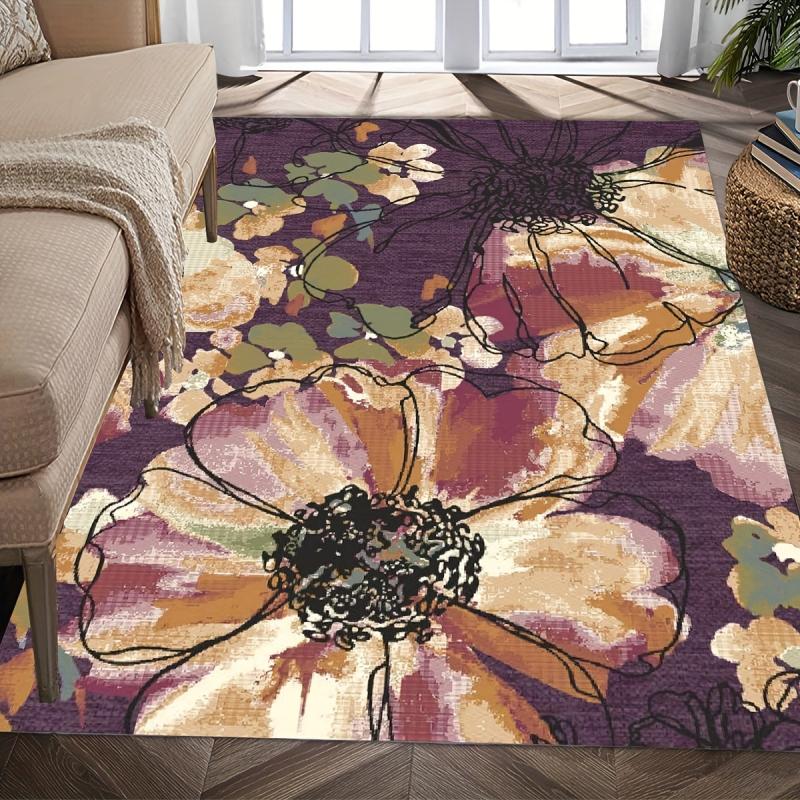 Flower Printed Floor Mat Living Room Sofa Bedroom Decoration Carpet