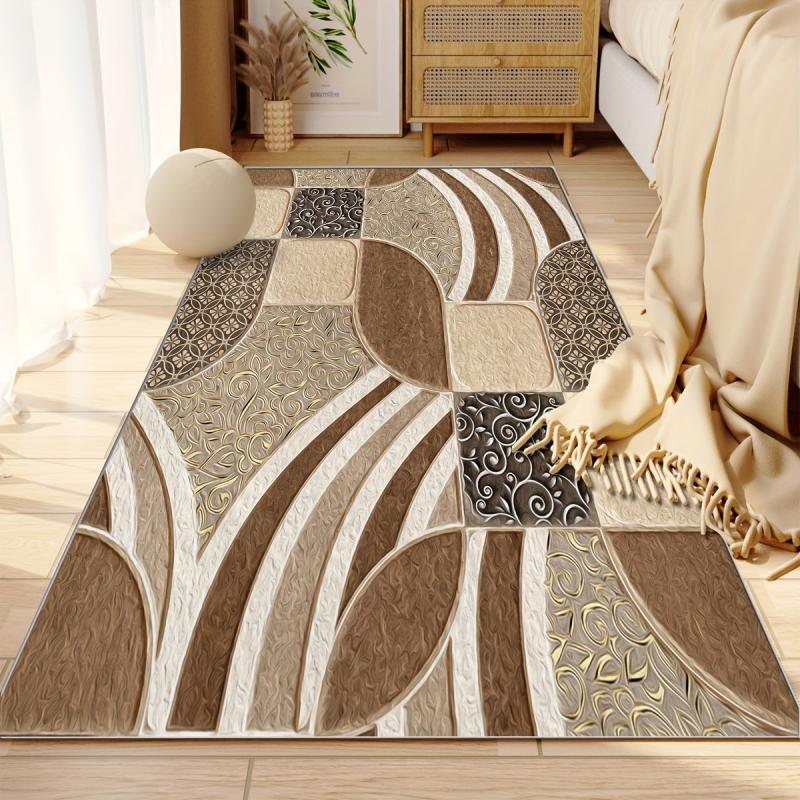 Geometric Vintage Area Rug Low Pile Easy to Clean Soft Non Slip