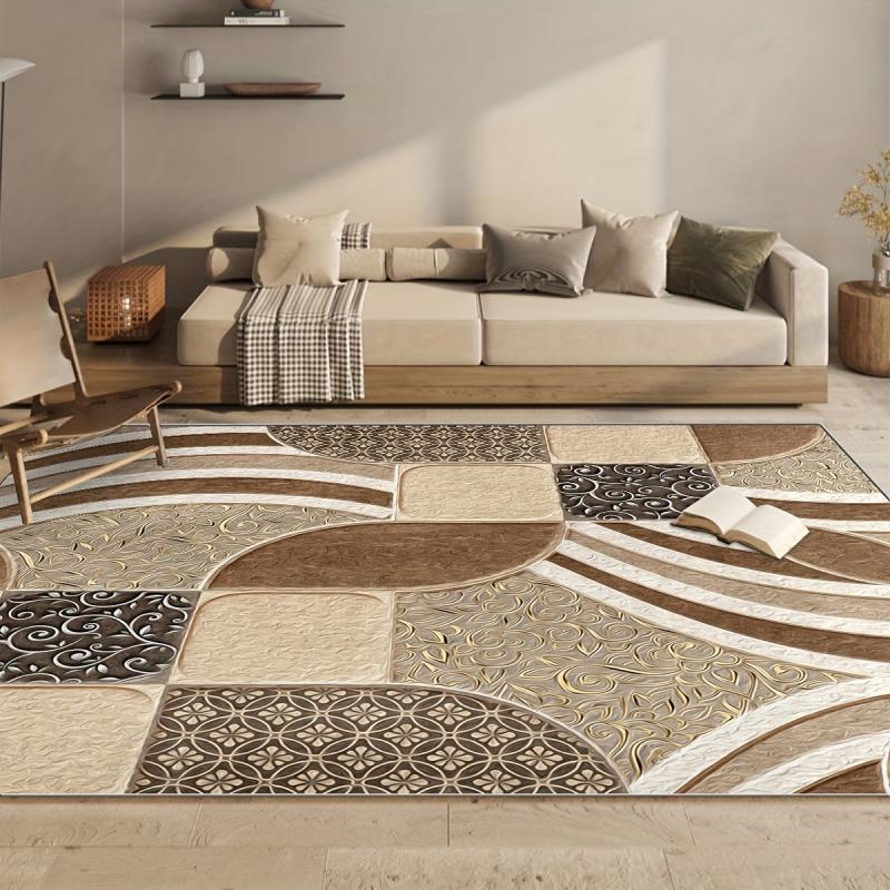 Geometric Vintage Area Rug Low Pile Easy to Clean Soft Non Slip