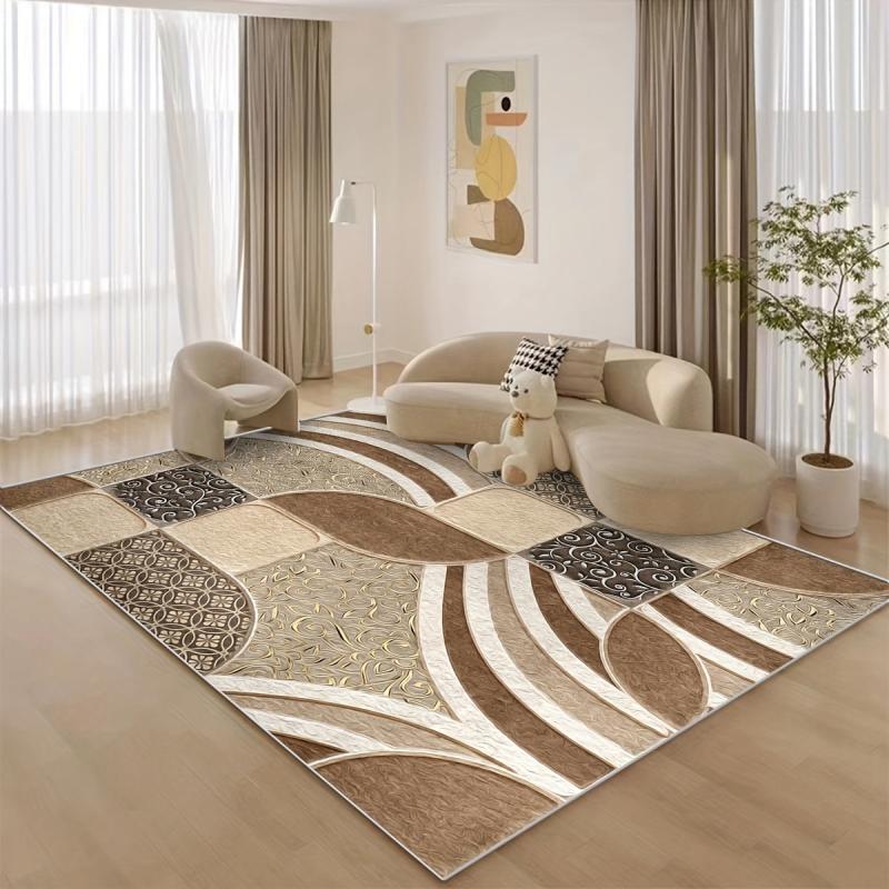 Geometric Vintage Area Rug Low Pile Easy to Clean Soft Non Slip
