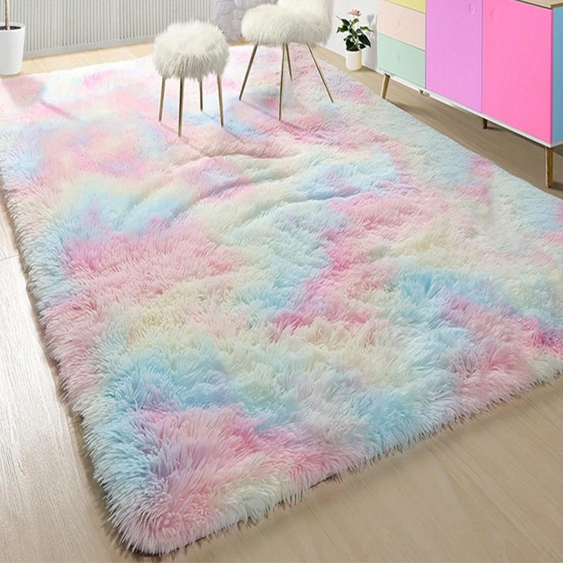 Soft Rainbow Fuzzy Area Rug for Bedroom Living Room Kids Playroom