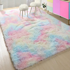 Soft Rainbow Fuzzy Area Rug for Bedroom Living Room Kids Playroom
