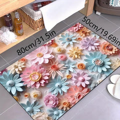 Flower Pattern Floor Mat Soft Comfortable Bath Rug Non Slip Bath Mat