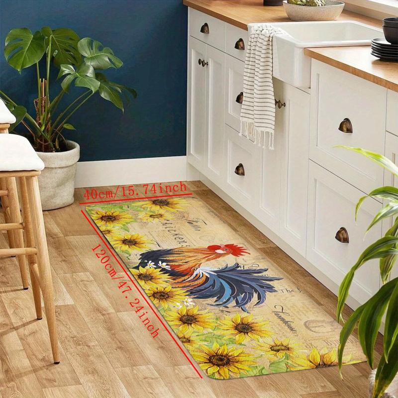 Rooster Sunflower Kitchen Mat Non slip Carpet Indoor Outdoor Floor Mat