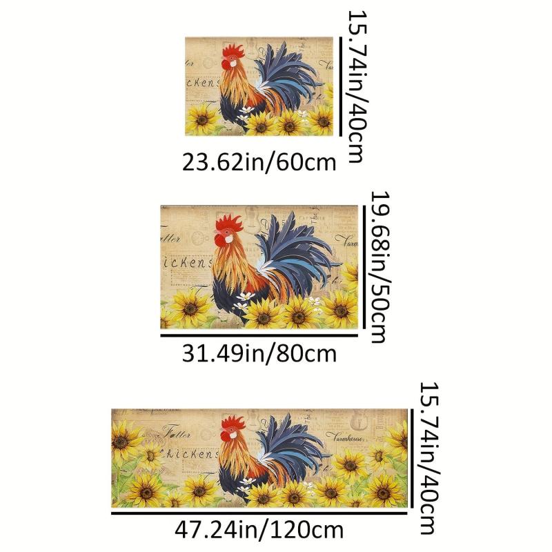 Rooster Sunflower Kitchen Mat Non slip Carpet Indoor Outdoor Floor Mat