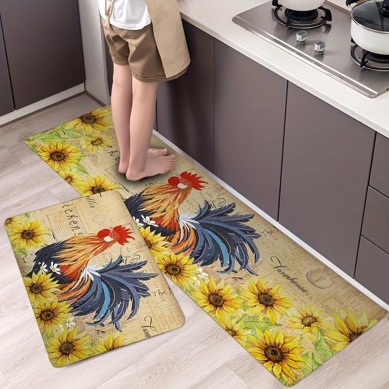 Rooster Sunflower Kitchen Mat Non slip Carpet Indoor Outdoor Floor Mat