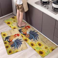 Rooster Sunflower Kitchen Mat Non slip Carpet Indoor Outdoor Floor Mat