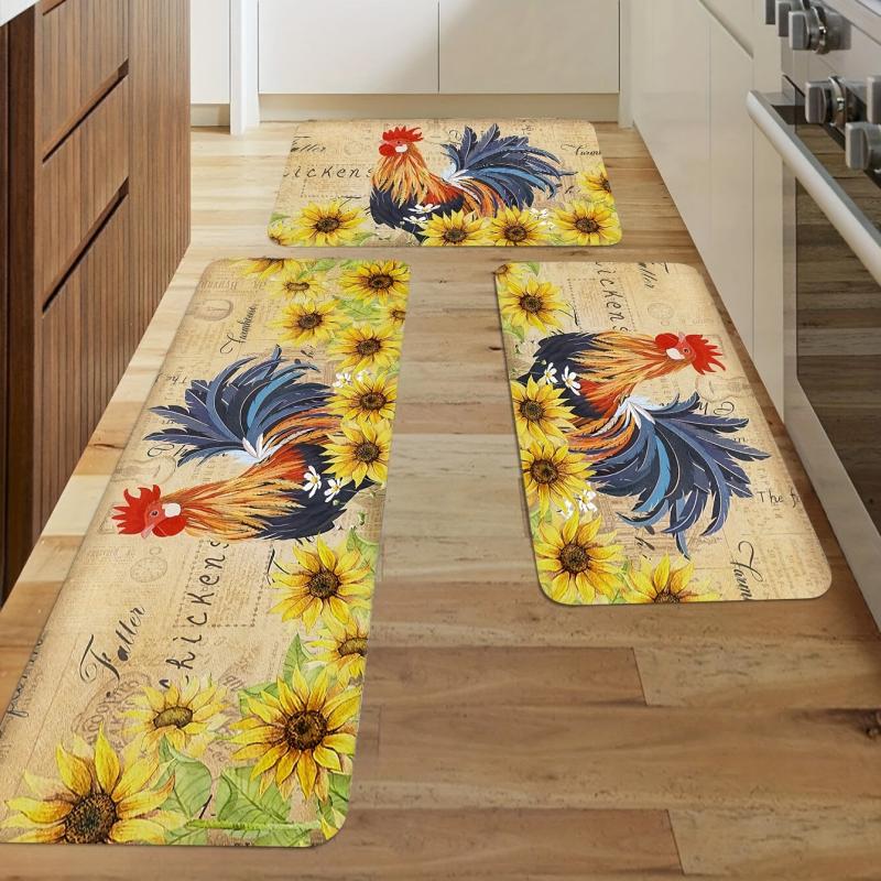 Rooster Sunflower Kitchen Mat Non slip Carpet Indoor Outdoor Floor Mat