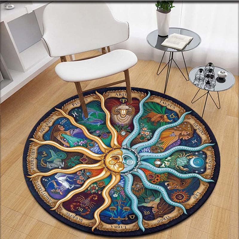 Celestial Sun Moon Constellations Round Rug