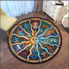Celestial Sun Moon Constellations Round Rug