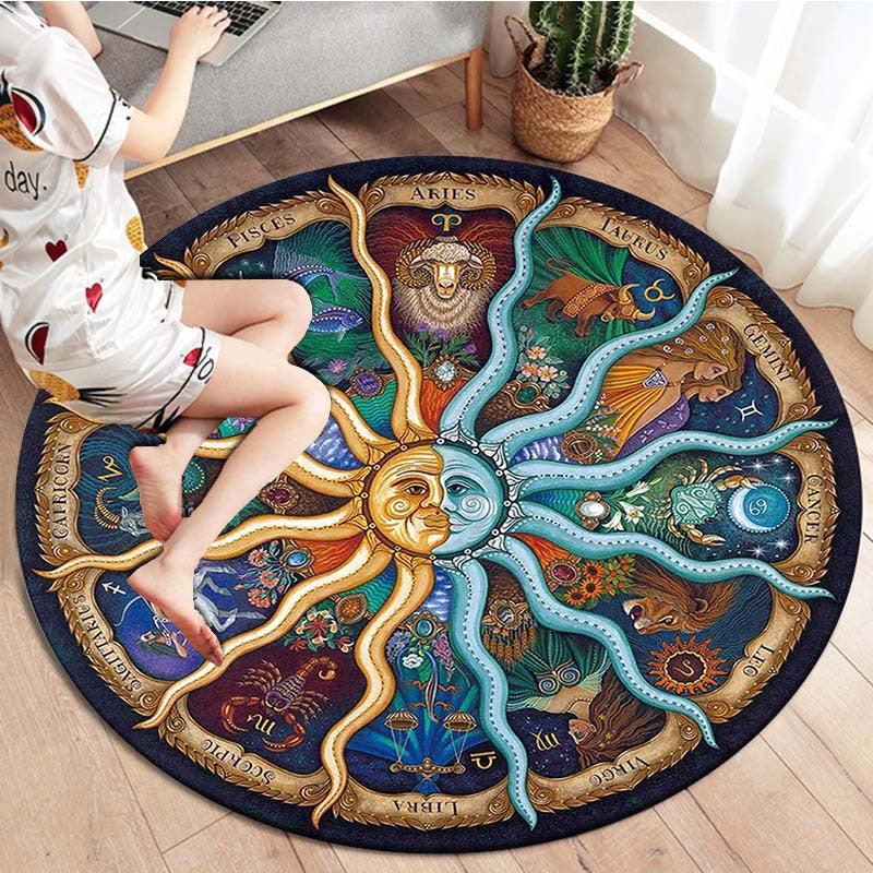 Celestial Sun Moon Constellations Round Rug