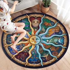 Celestial Sun Moon Constellations Round Rug