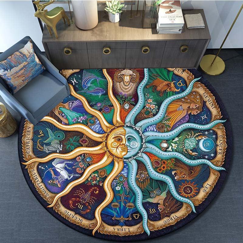 Celestial Sun Moon Constellations Round Rug