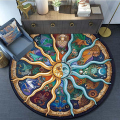 Celestial Sun Moon Constellations Round Rug