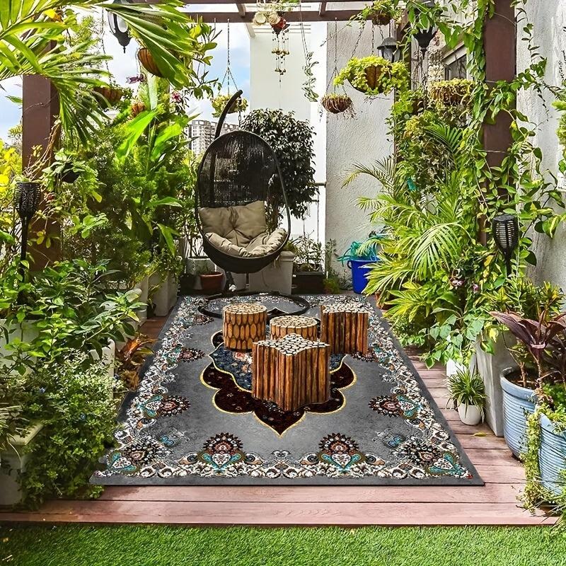 Persian Gray Floral Print Area Rug Vintage Bohemian Floor Mat
