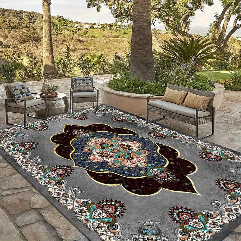 Persian Gray Floral Print Area Rug Vintage Bohemian Floor Mat