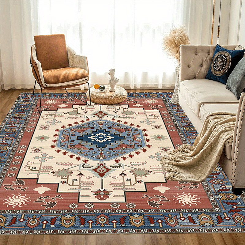 Soft Vintage Persian Area Rug Stain Resistant Washable,  Anti Slip Backing Rugs