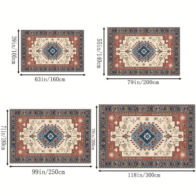 Soft Vintage Persian Area Rug Stain Resistant Washable,  Anti Slip Backing Rugs