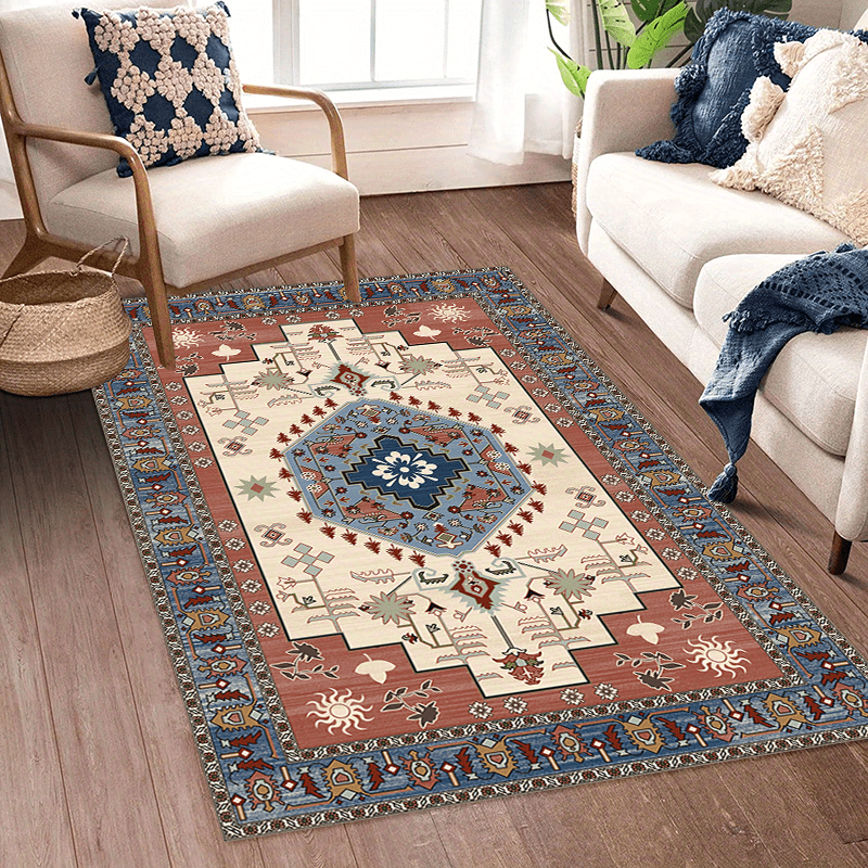 Soft Vintage Persian Area Rug Stain Resistant Washable,  Anti Slip Backing Rugs