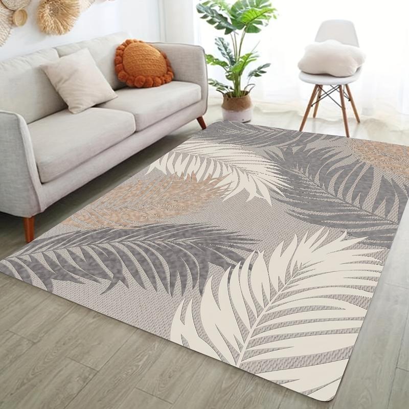 Flannel Floor Foam Mat Leaf Printed Indoor Rug Non-slip Absorbent Washable