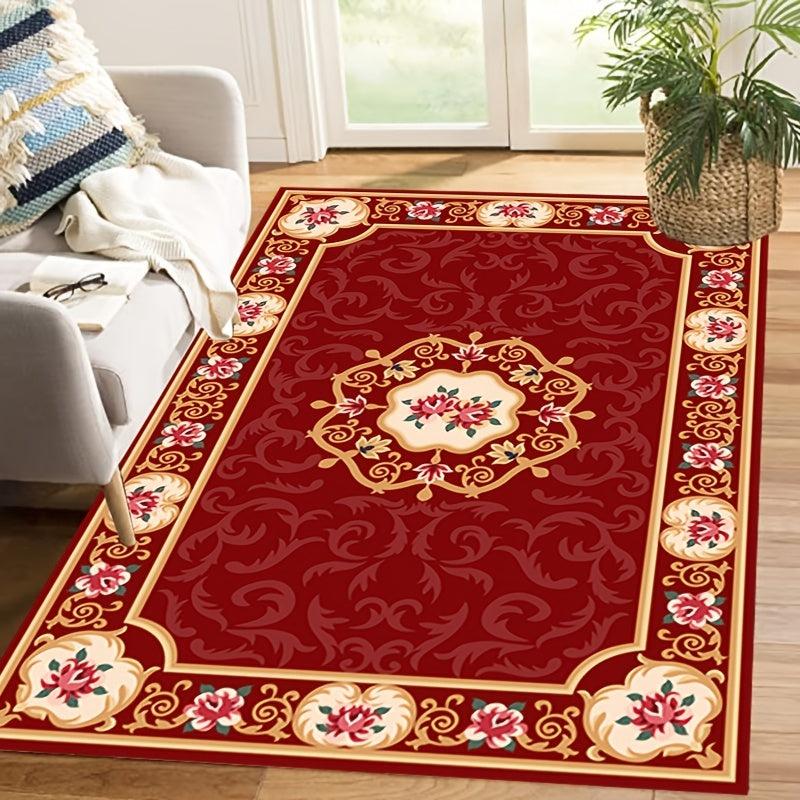 Large Vintage Floral Area Rug - Stain Resistant Shaggy Carpet