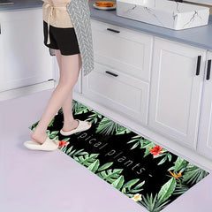 Soft Kitchen Rug Jungle Leaf Print Anti Fatigue Waterproof Non Slip Mats