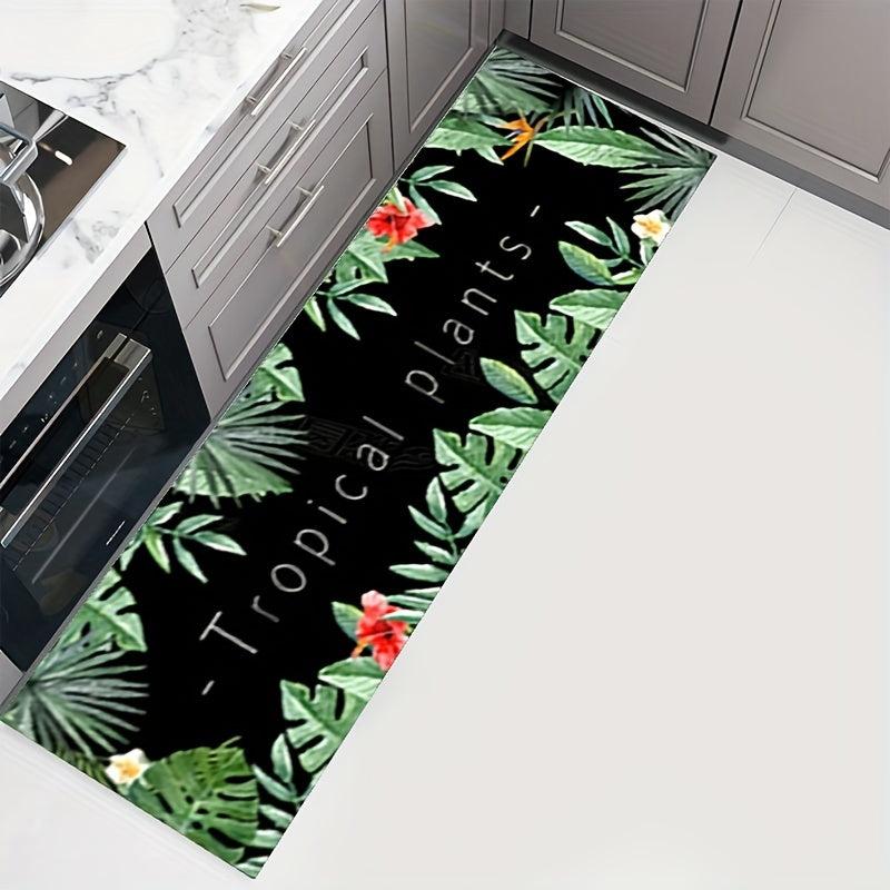 Soft Kitchen Rug Jungle Leaf Print Anti Fatigue Waterproof Non Slip Mats