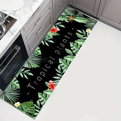 Soft Kitchen Rug Jungle Leaf Print Anti Fatigue Waterproof Non Slip Mats