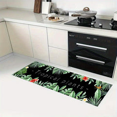 Soft Kitchen Rug Jungle Leaf Print Anti Fatigue Waterproof Non Slip Mats