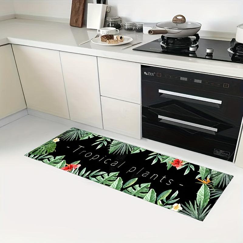 Soft Kitchen Rug Jungle Leaf Print Anti Fatigue Waterproof Non Slip Mats
