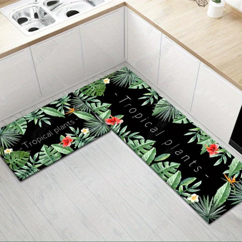 Soft Kitchen Rug Jungle Leaf Print Anti Fatigue Waterproof Non Slip Mats