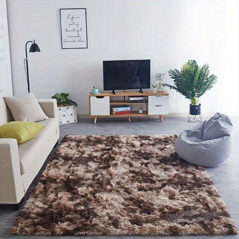 Ultra Soft Plush Area Rug Tie Dyed Coffee Shaggy Modern Fuzzy Rug