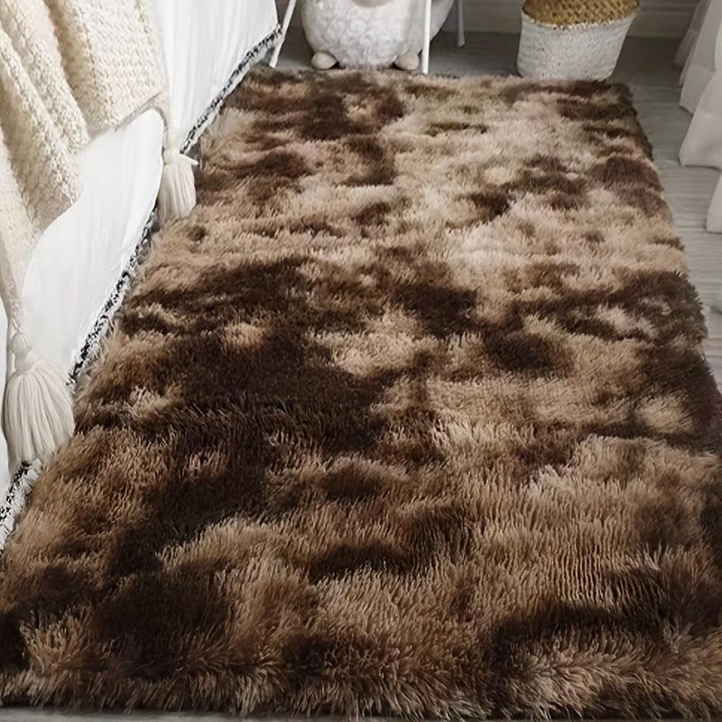 Ultra Soft Plush Area Rug Tie Dyed Coffee Shaggy Modern Fuzzy Rug