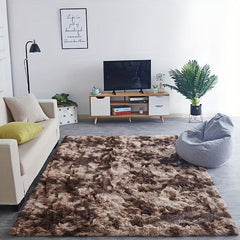 Ultra Soft Plush Area Rug Tie Dyed Coffee Shaggy Modern Fuzzy Rug